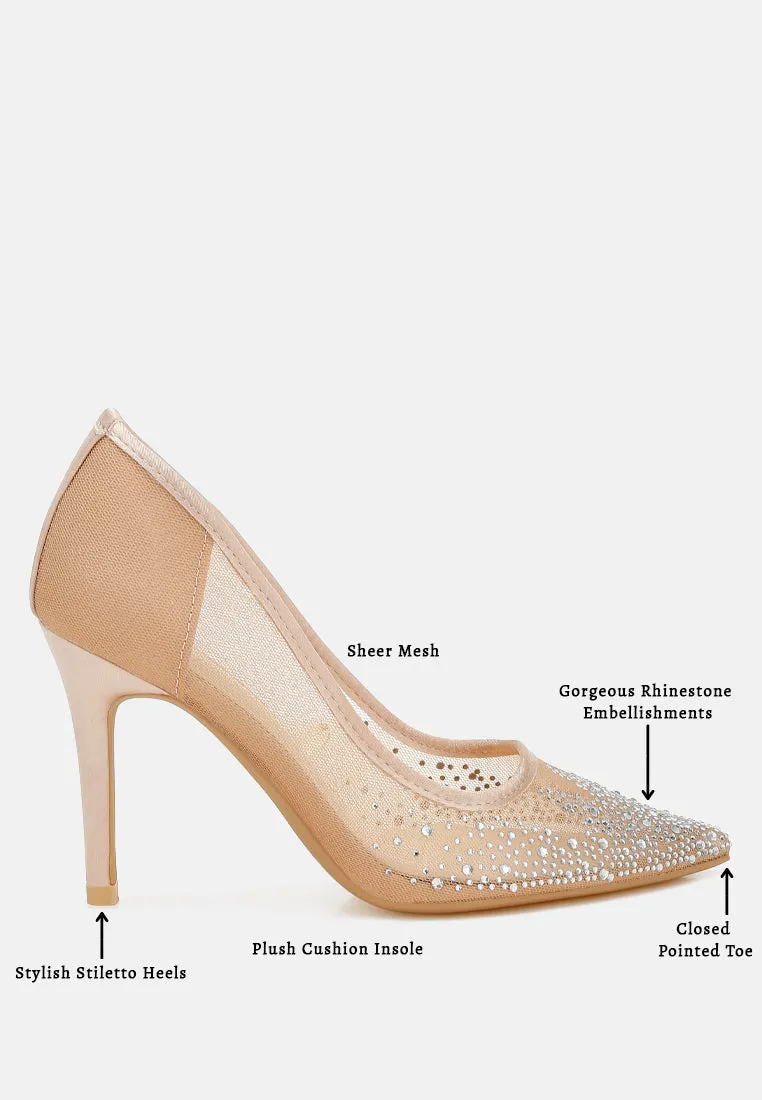 Mesh Rhinestone Stiletto Pumps By RAG
