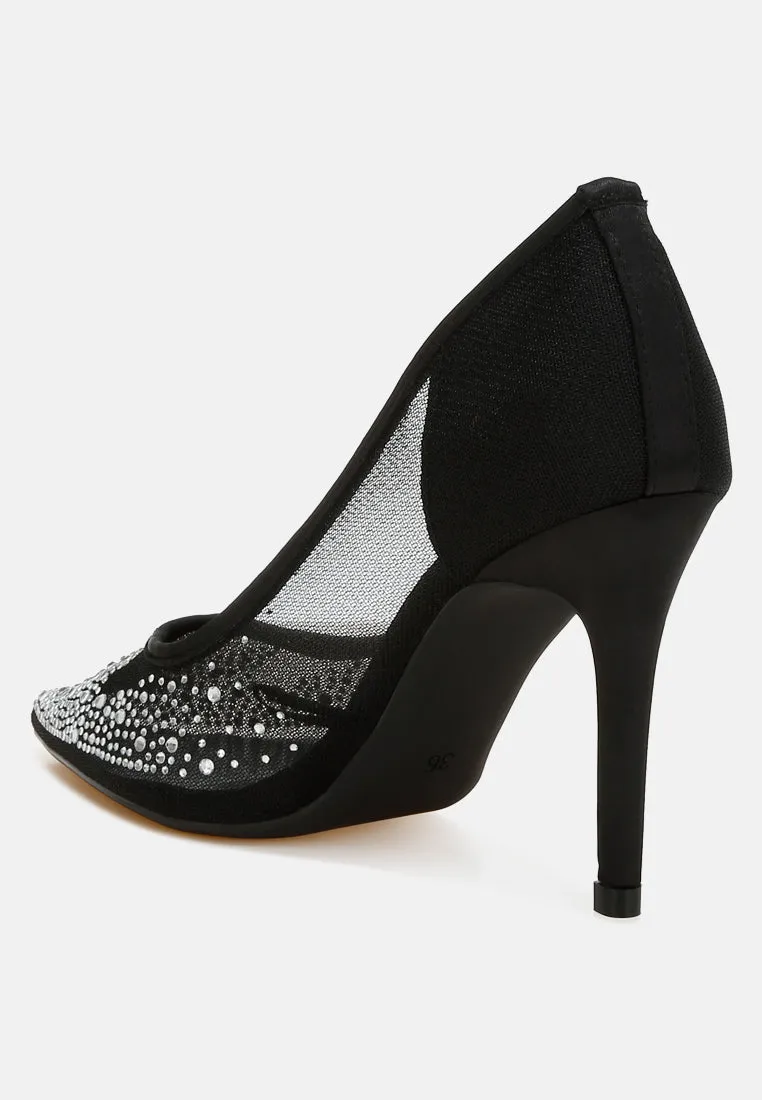 Mesh Rhinestone Stiletto Pumps By RAG