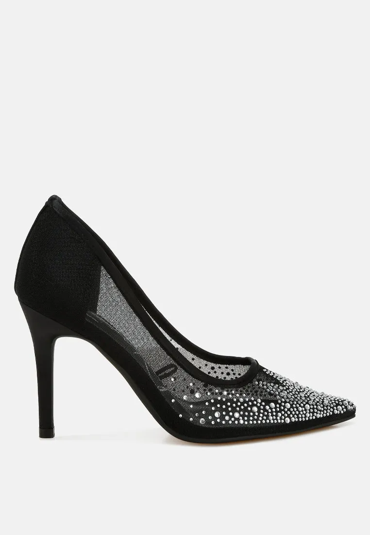 Mesh Rhinestone Stiletto Pumps By RAG