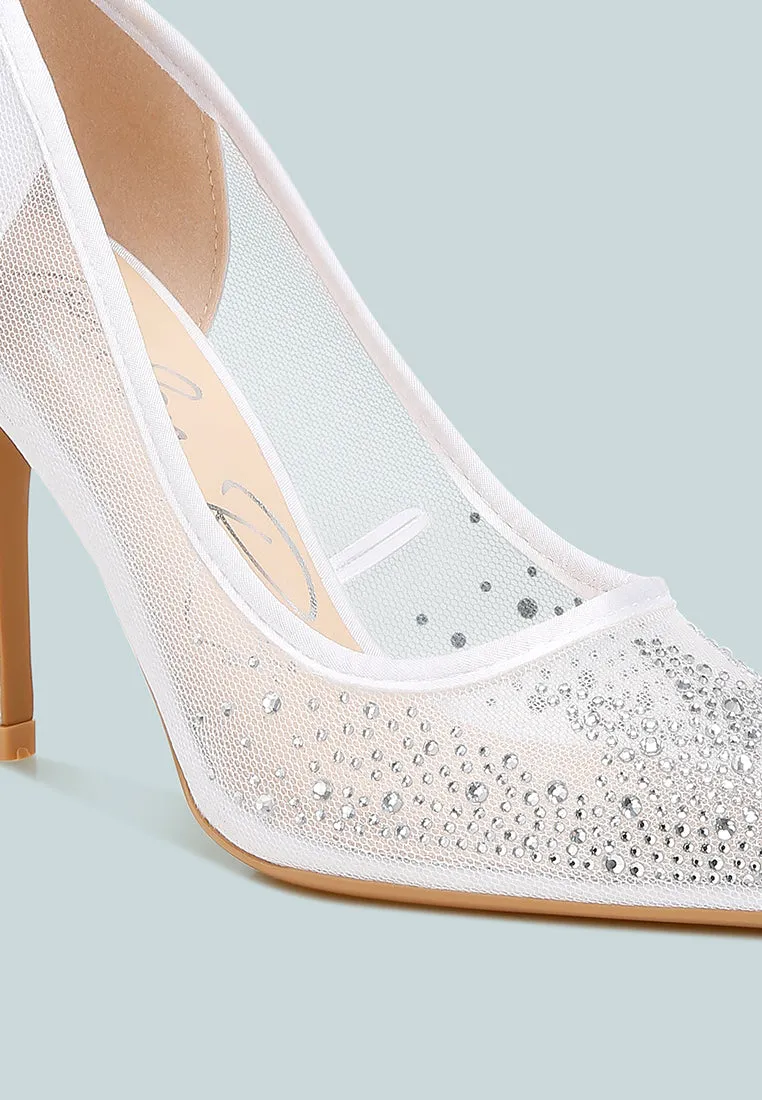 Mesh Rhinestone Stiletto Pumps By RAG