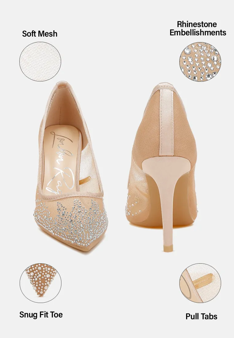 Mesh Rhinestone Stiletto Pumps By RAG