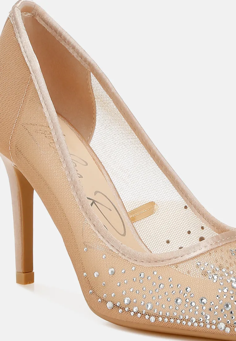 Mesh Rhinestone Stiletto Pumps By RAG