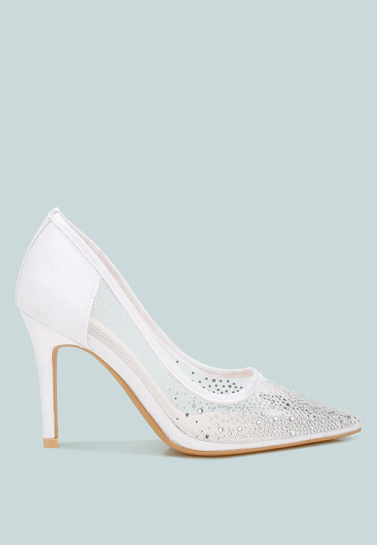 Mesh Rhinestone Stiletto Pumps By RAG