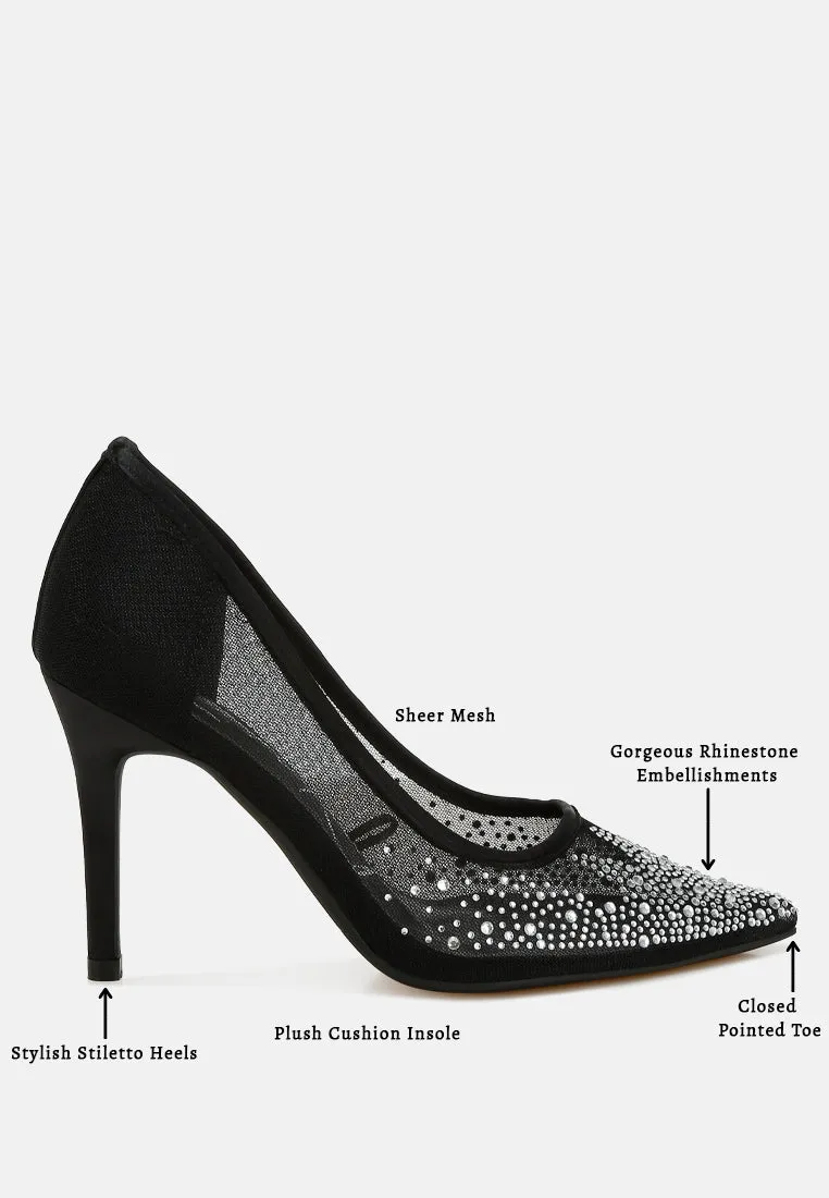 Mesh Rhinestone Stiletto Pumps By RAG