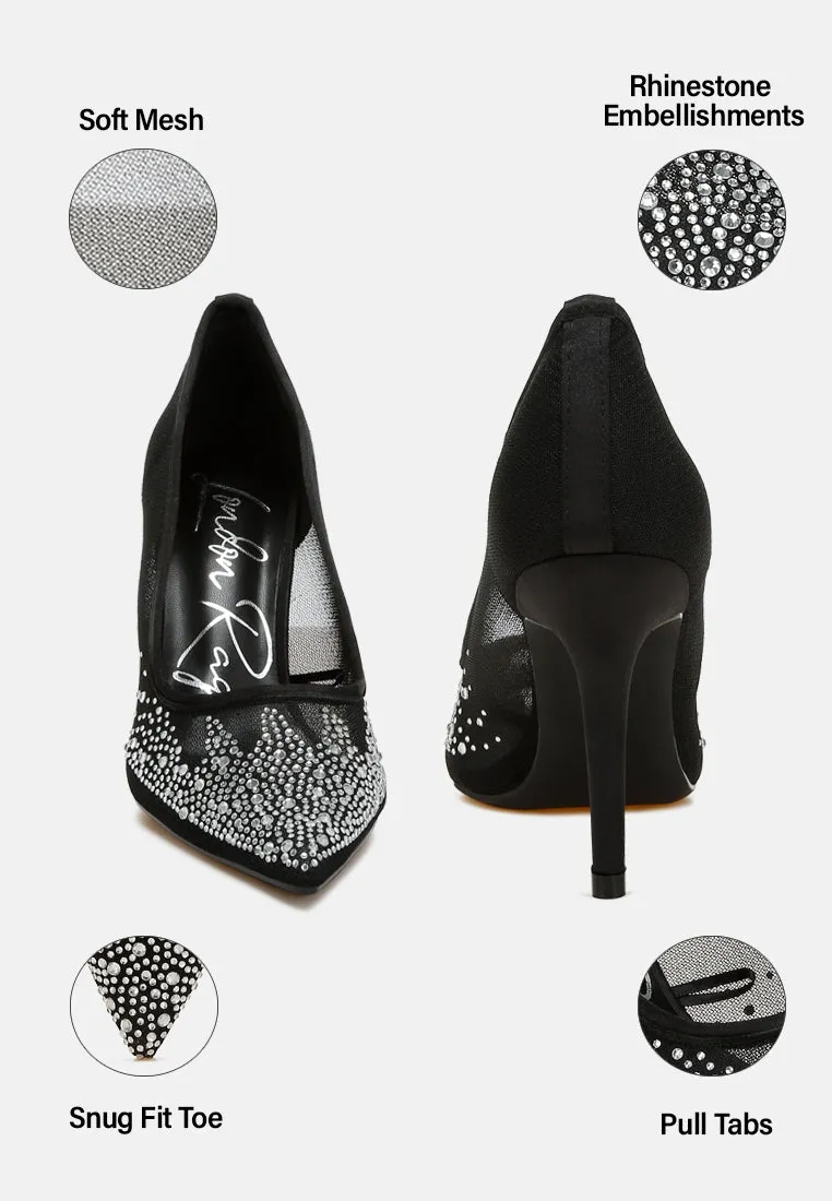 Mesh Rhinestone Stiletto Pumps By RAG