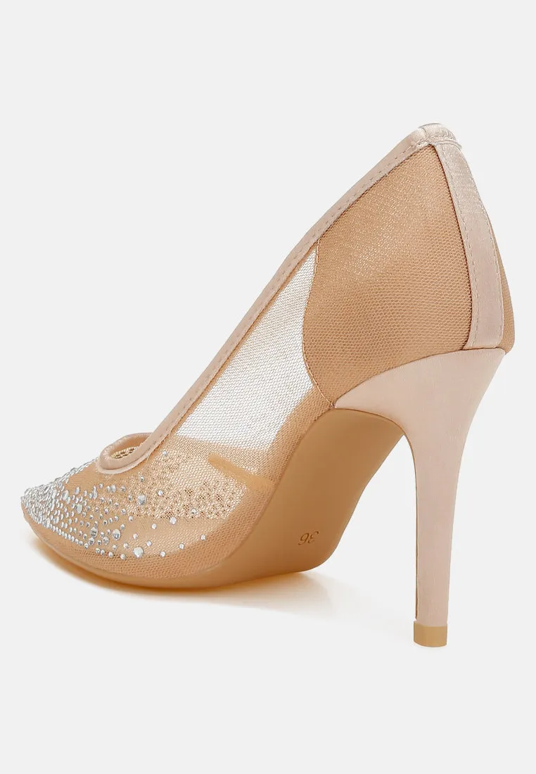 Mesh Rhinestone Stiletto Pumps By RAG