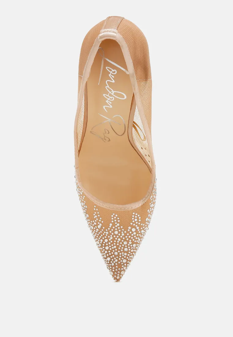 Mesh Rhinestone Stiletto Pumps By RAG