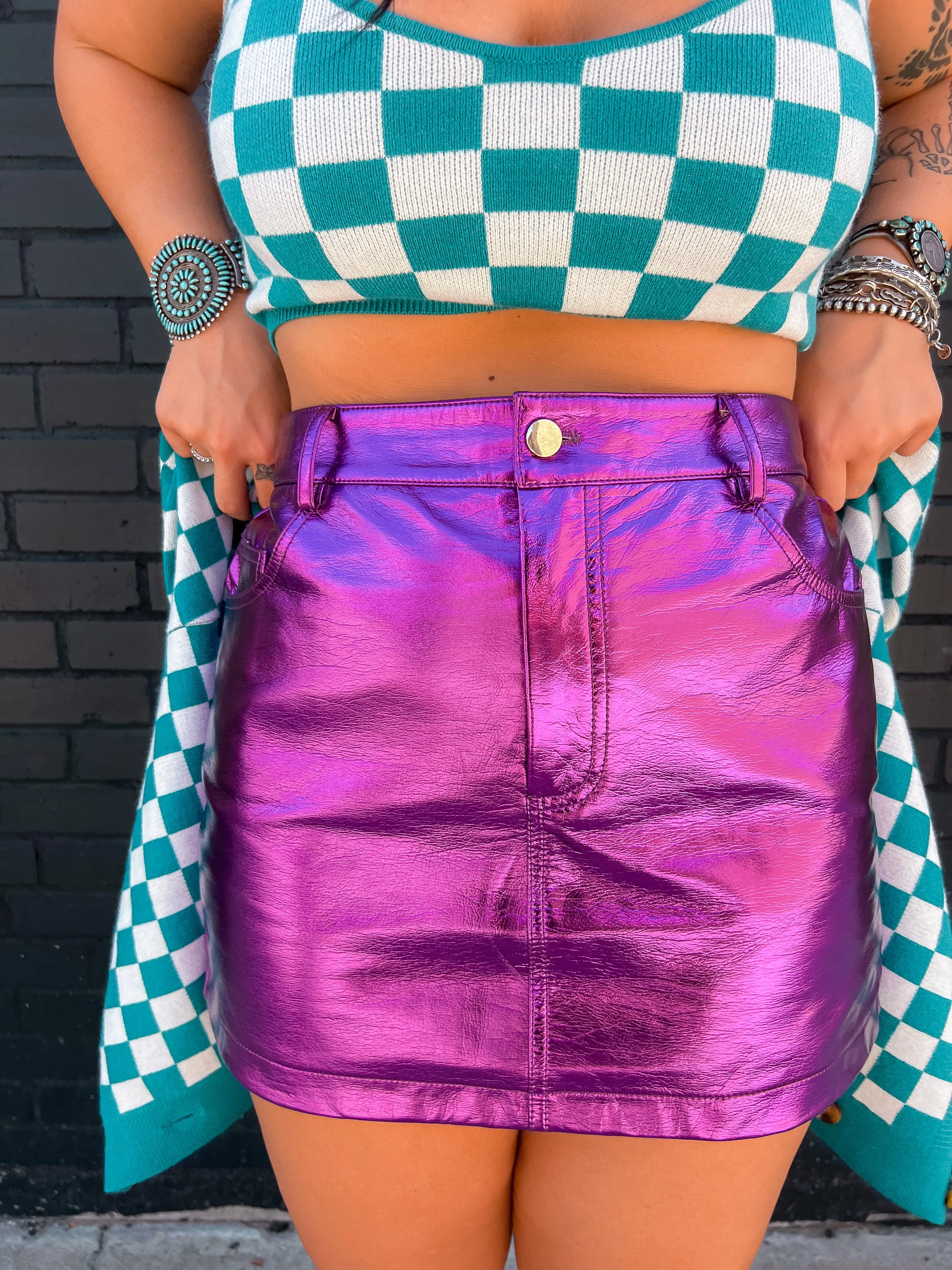 Milena Faux Leather Metallic Mini Skirt