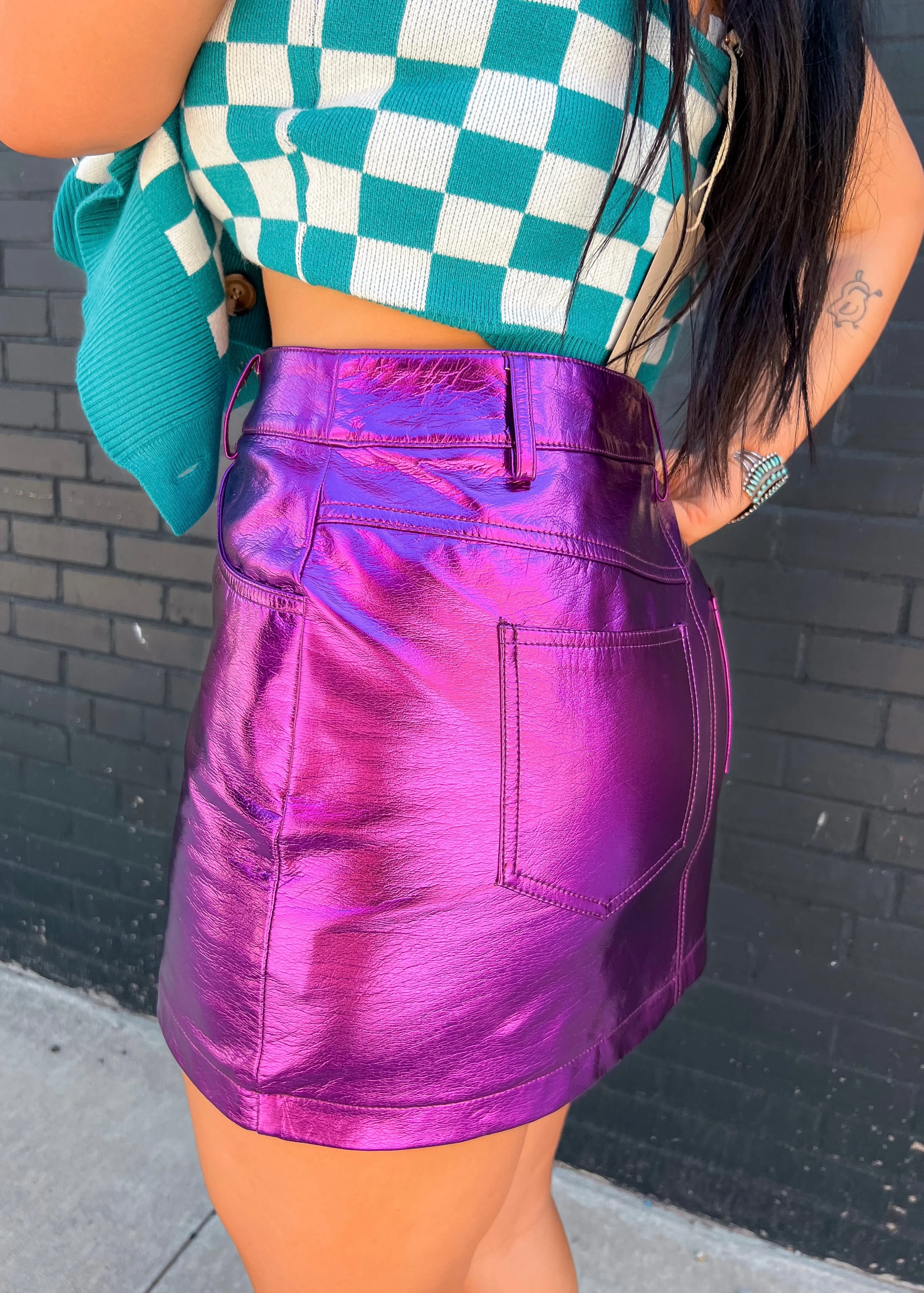 Milena Faux Leather Metallic Mini Skirt