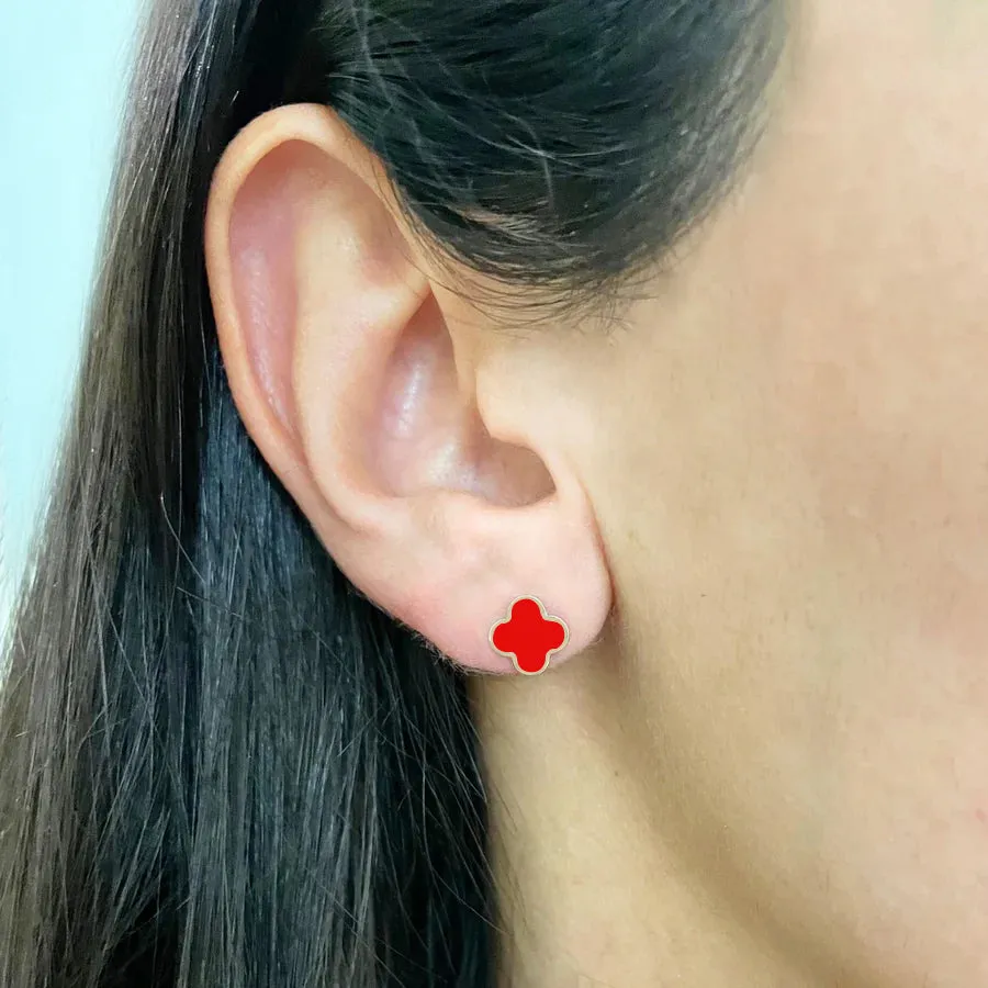 Mini Coral Clover Stud Earrings
