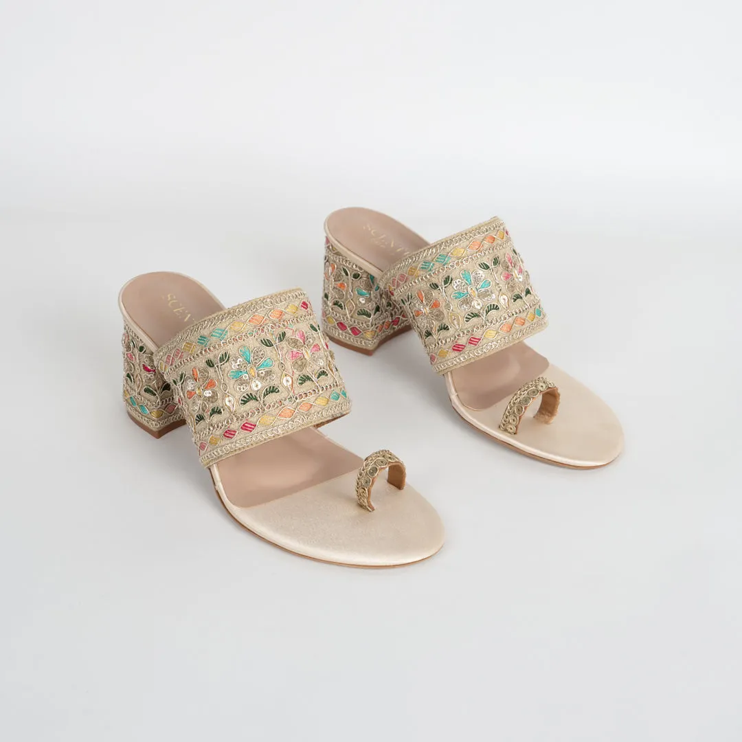 Mira Floral Kolhapuri Block Heels