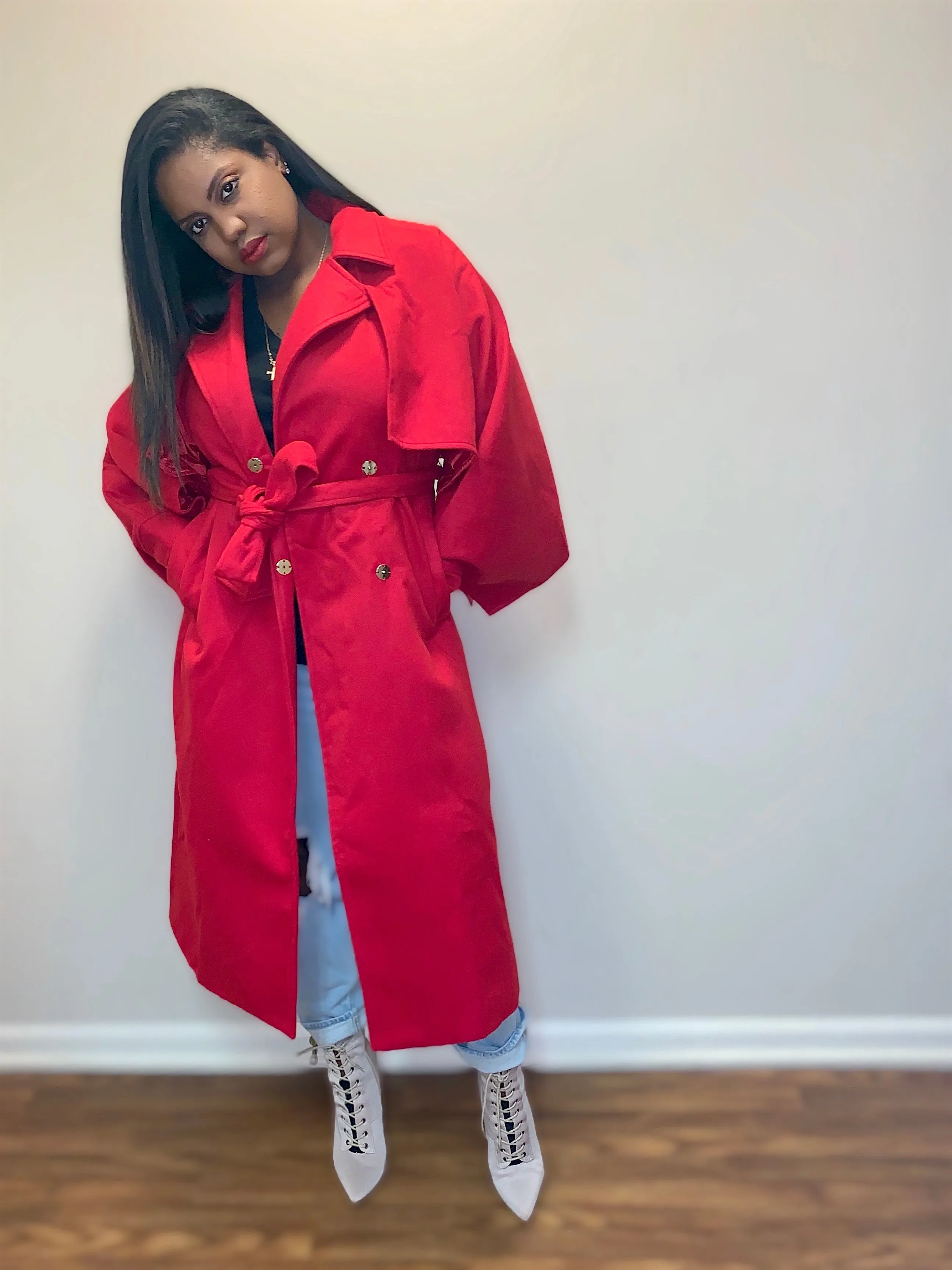Miranda (red) cape sleeve trench