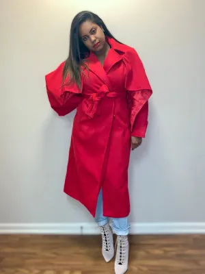 Miranda (red) cape sleeve trench
