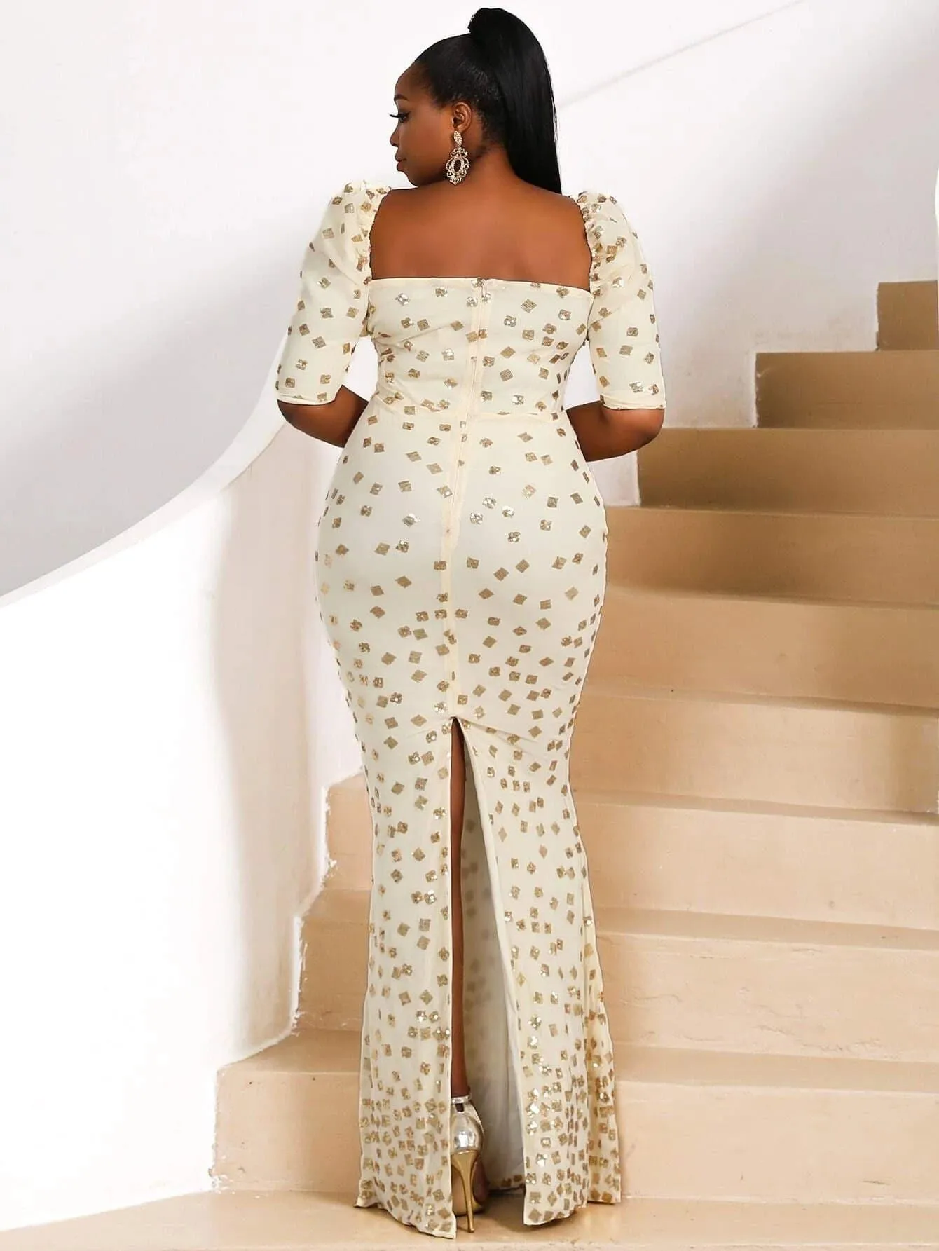 Missord Plus Sequin Decor Sweetheart Slit Hem Maxi Dress P0160