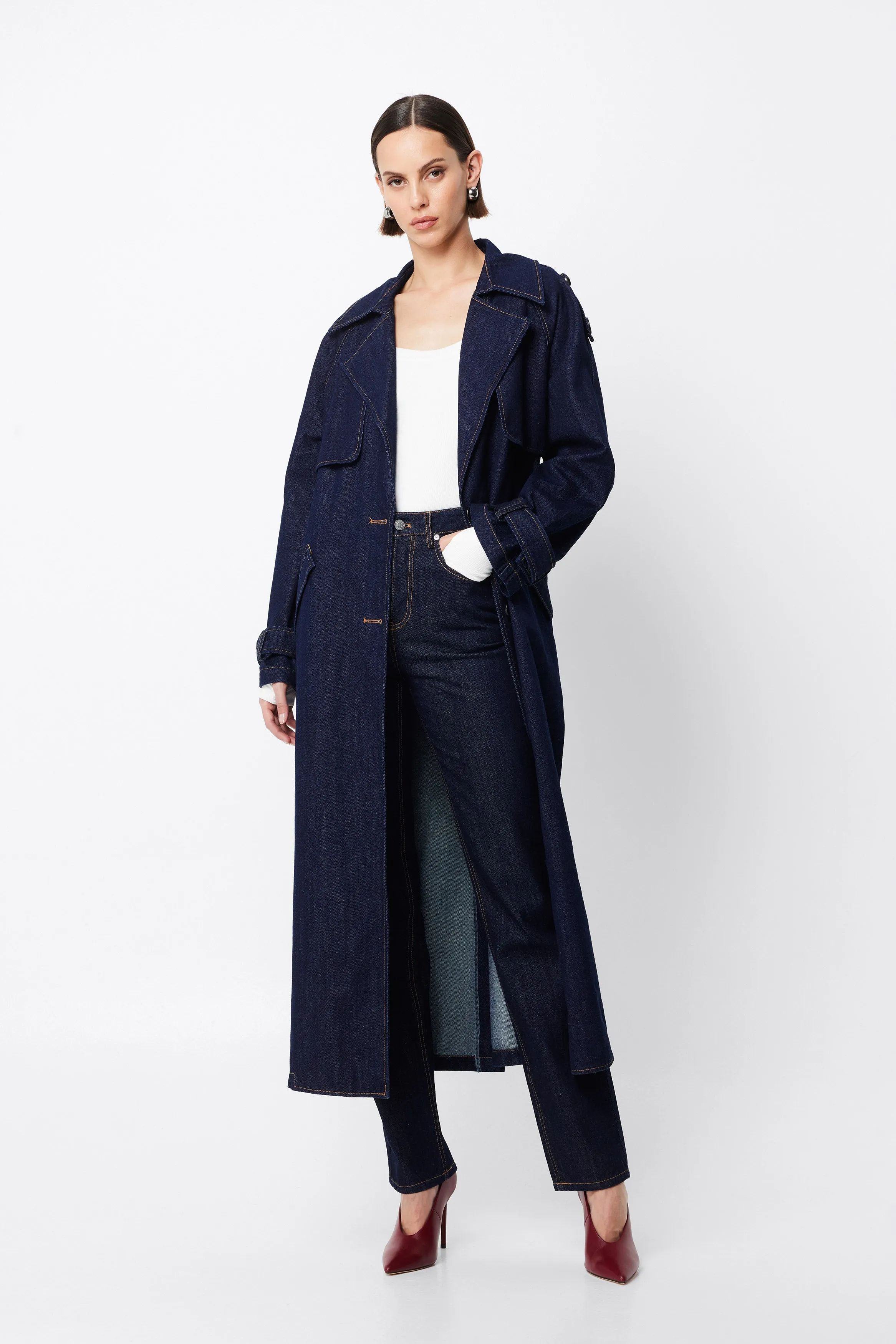 MOSSMAN - Bexley Trench Coat INDIGO