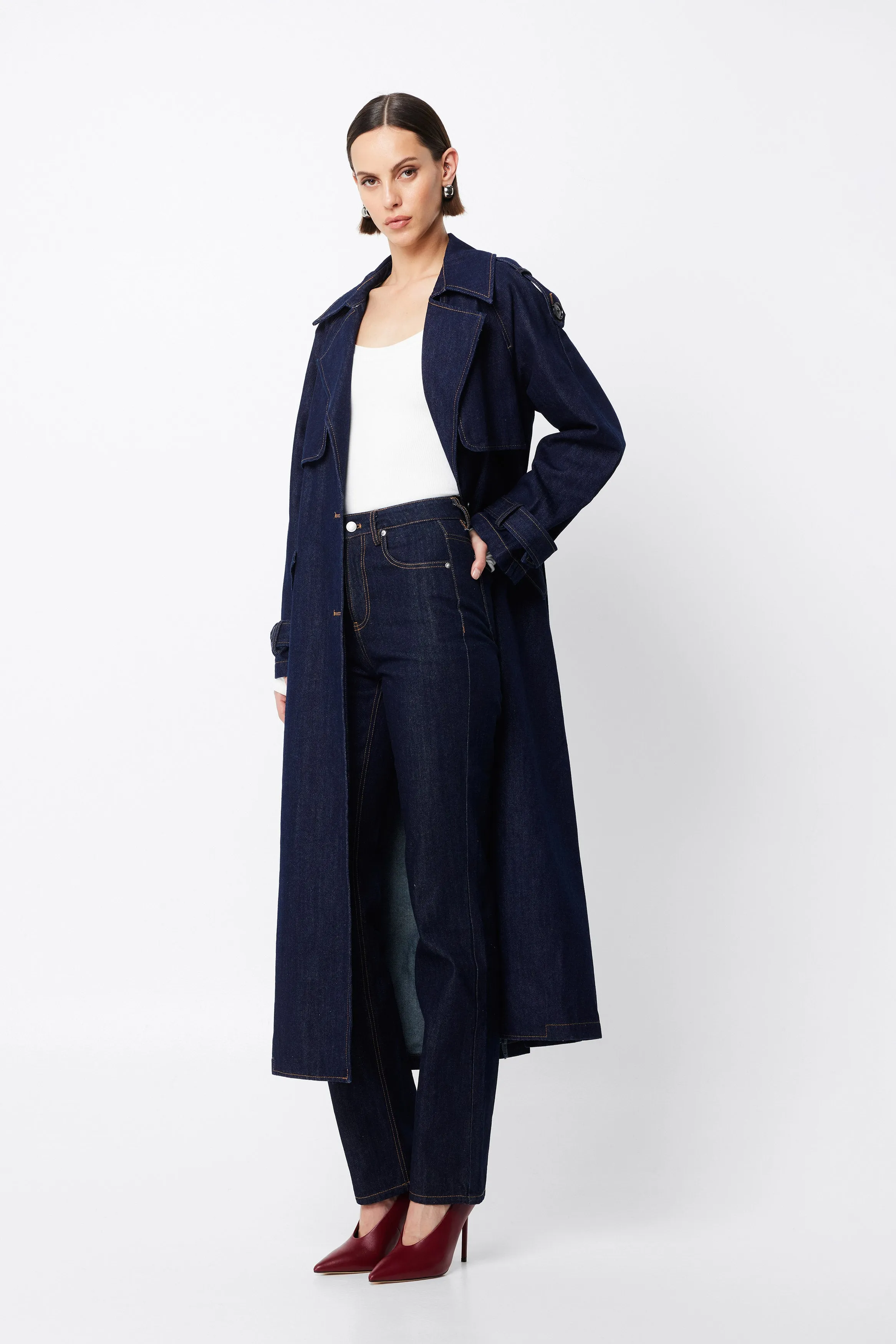 MOSSMAN - Bexley Trench Coat INDIGO