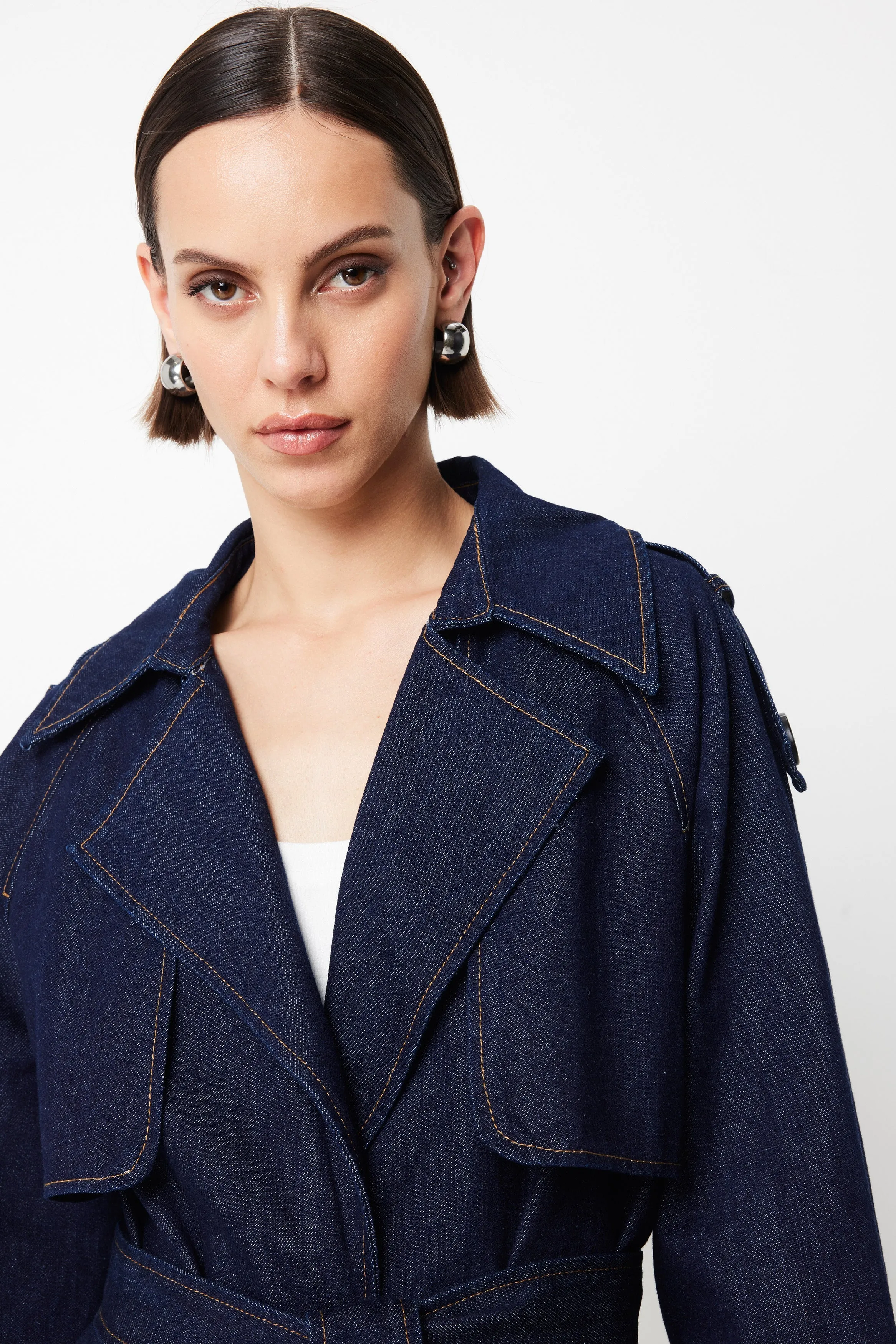 MOSSMAN - Bexley Trench Coat INDIGO