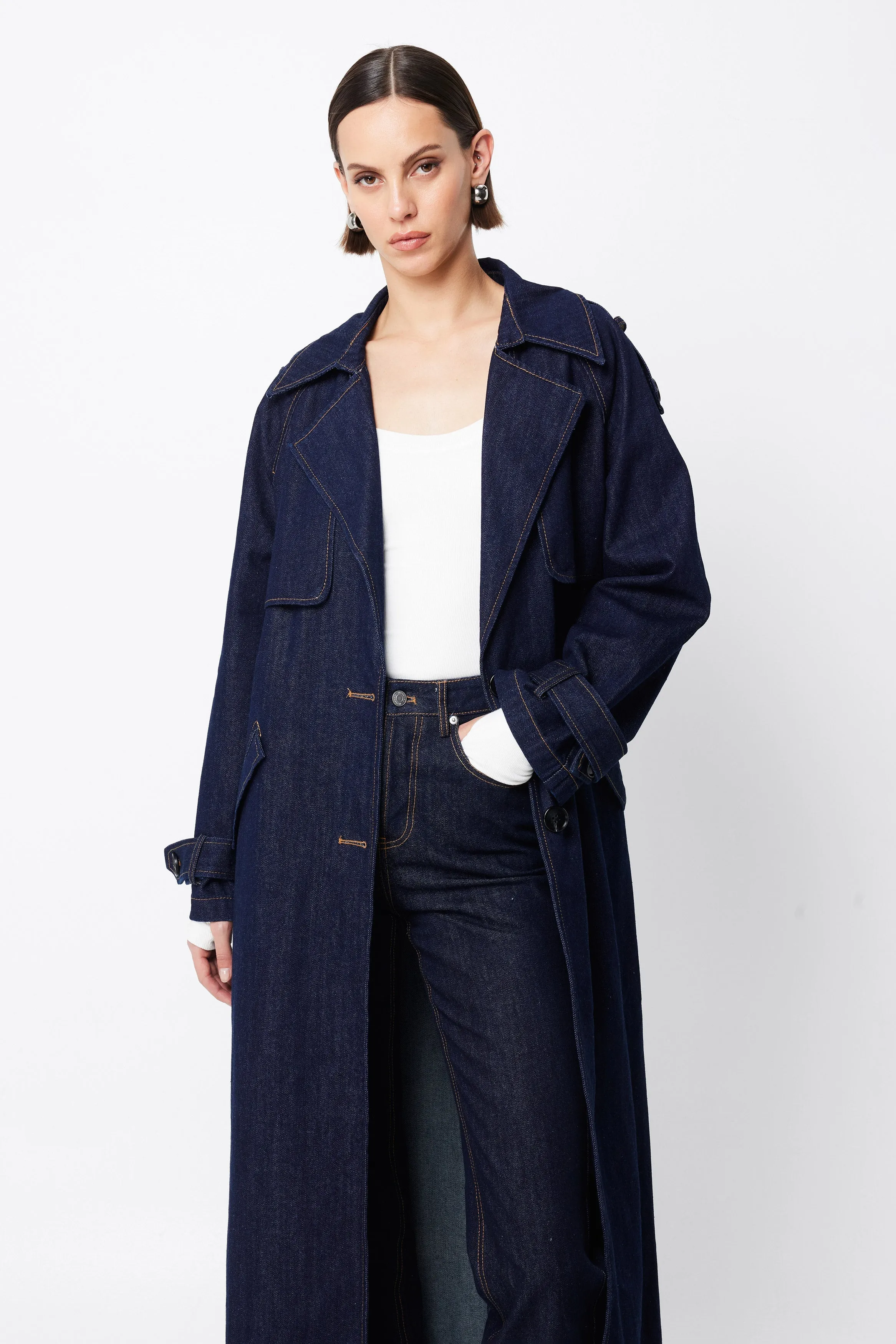 MOSSMAN - Bexley Trench Coat INDIGO