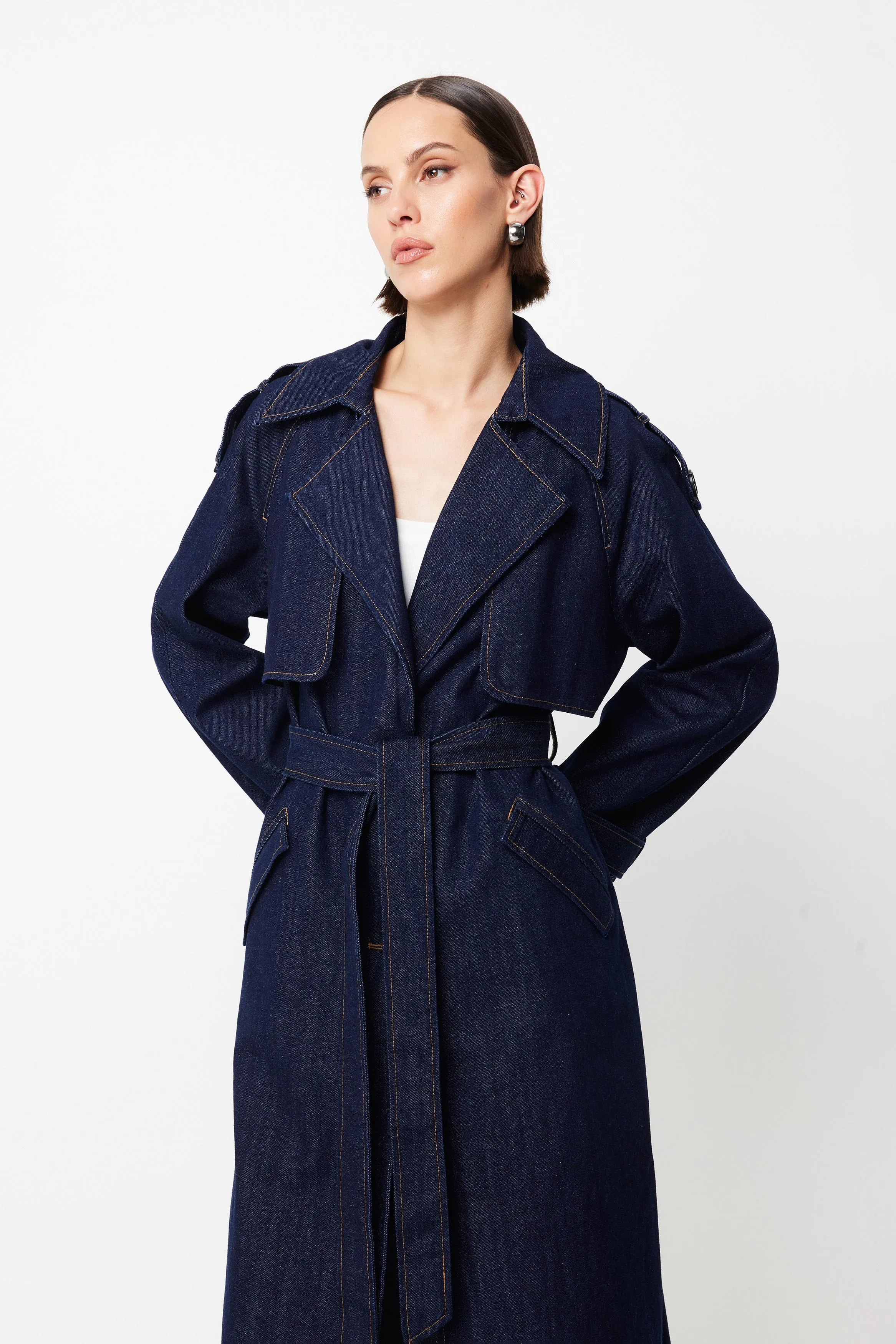 MOSSMAN - Bexley Trench Coat INDIGO