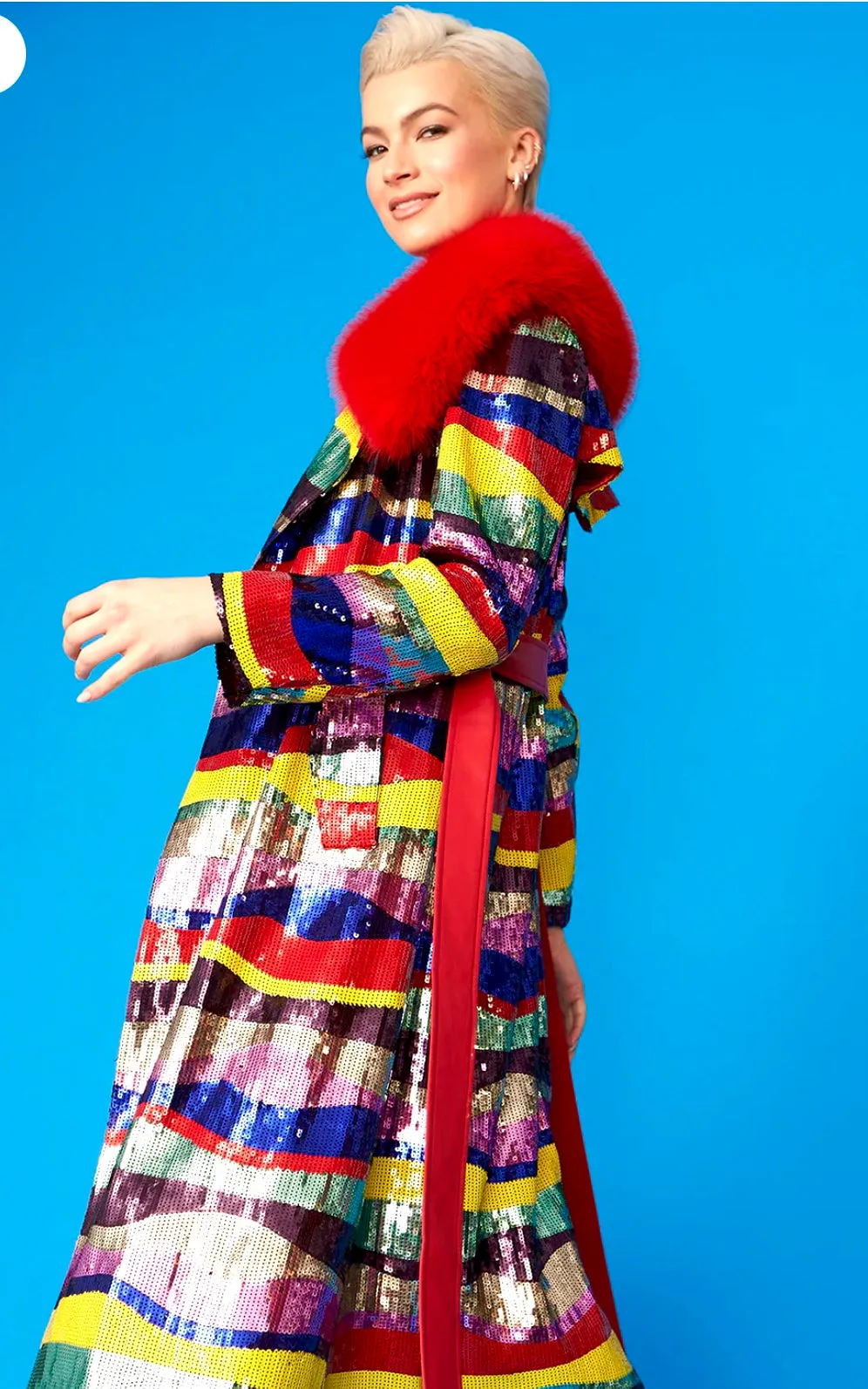 Multi Technicolored Stripe Sequin Trench Coat