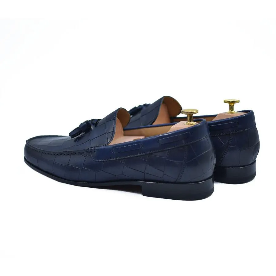Navy Blue Crocodile-Embossed