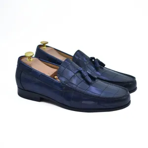 Navy Blue Crocodile-Embossed