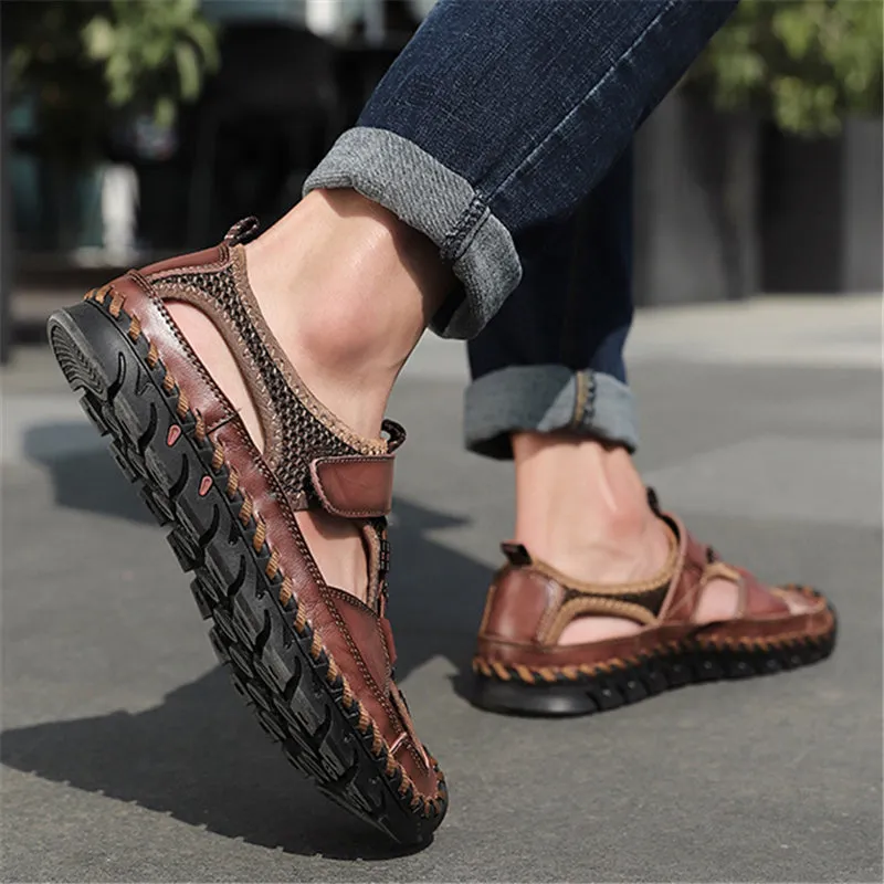 New Breathable Men Casual Soft Cowhide Leather Sandals