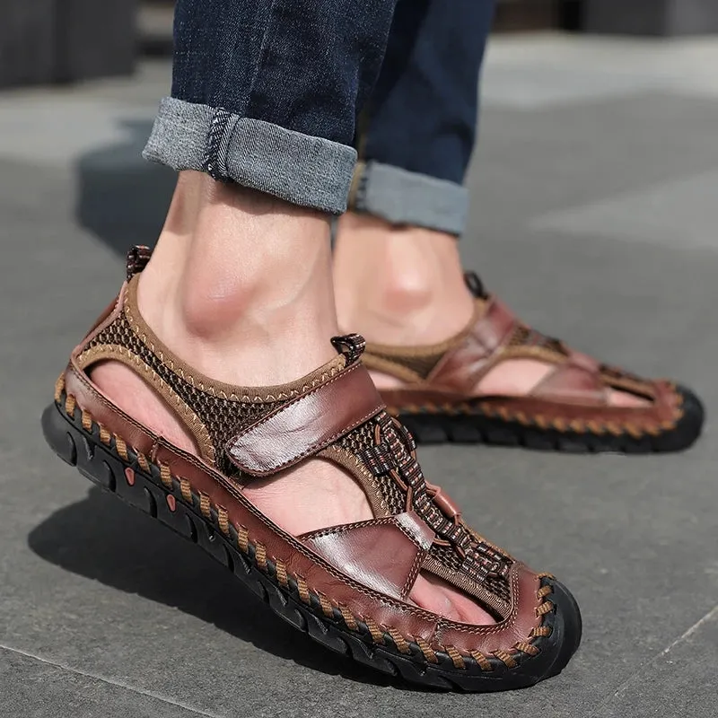 New Breathable Men Casual Soft Cowhide Leather Sandals