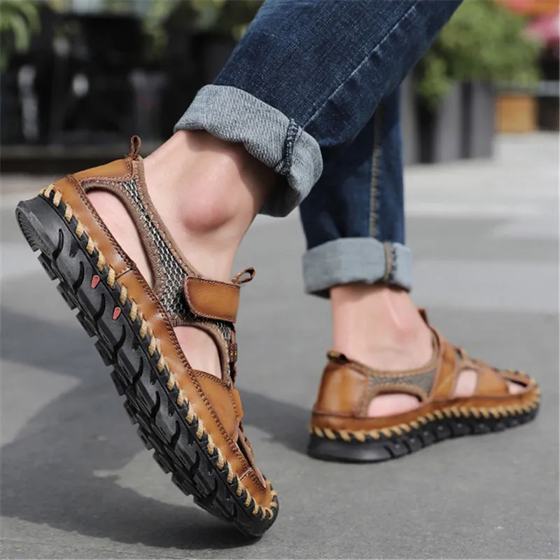 New Breathable Men Casual Soft Cowhide Leather Sandals