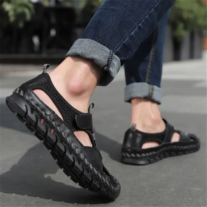 New Breathable Men Casual Soft Cowhide Leather Sandals