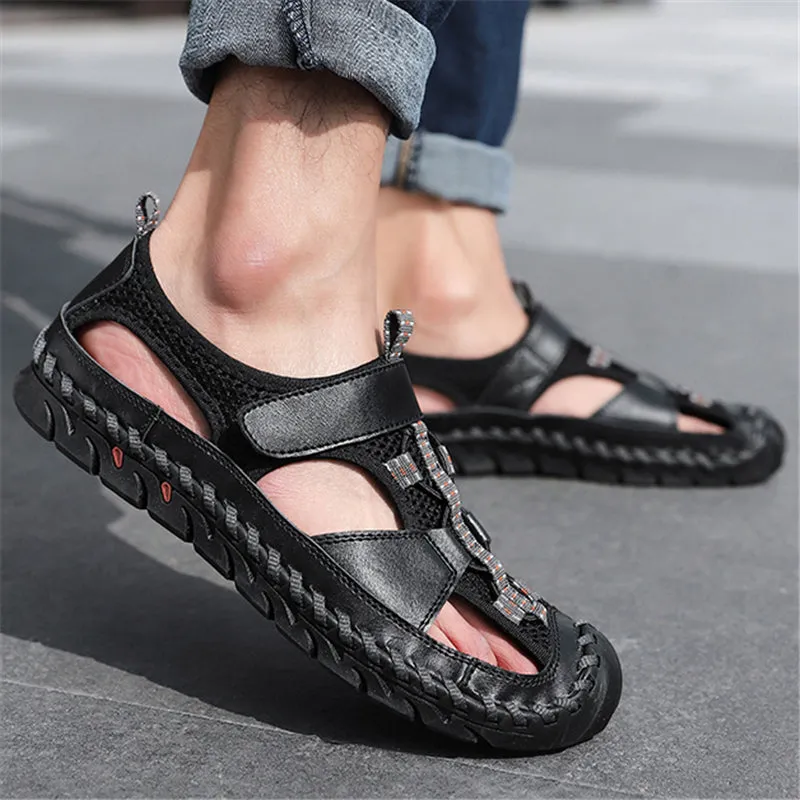 New Breathable Men Casual Soft Cowhide Leather Sandals