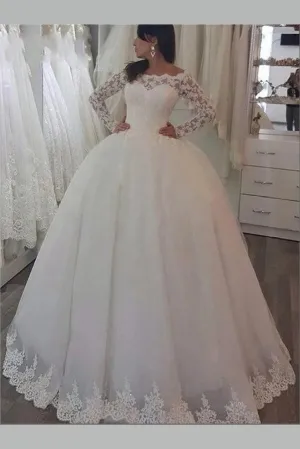 Off-the-shoulder Lace Bridal Dress with Long Sleeves vestido de novia