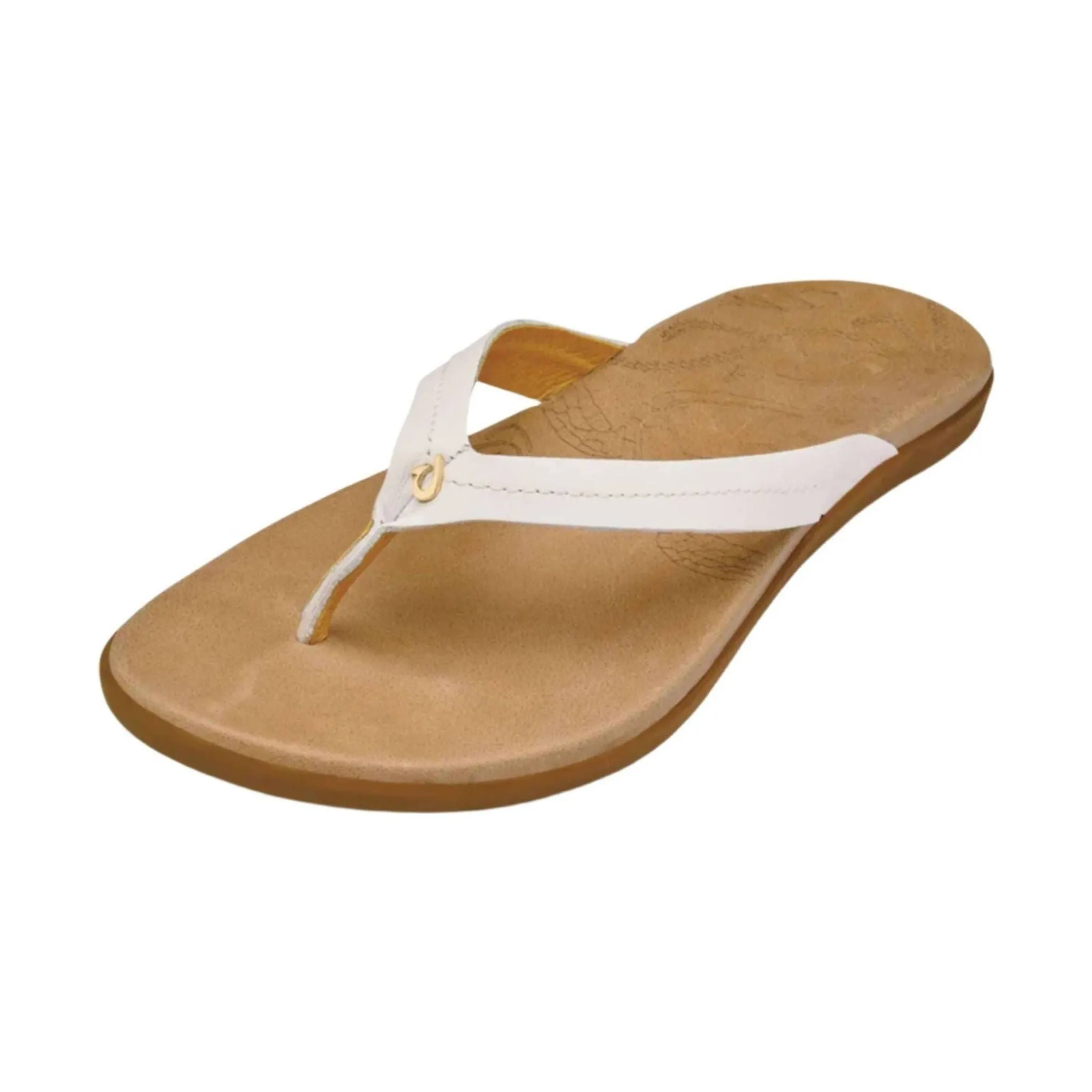 OluKai Women's Honu Leather Beach Sandals - Bright White/Golden Sand