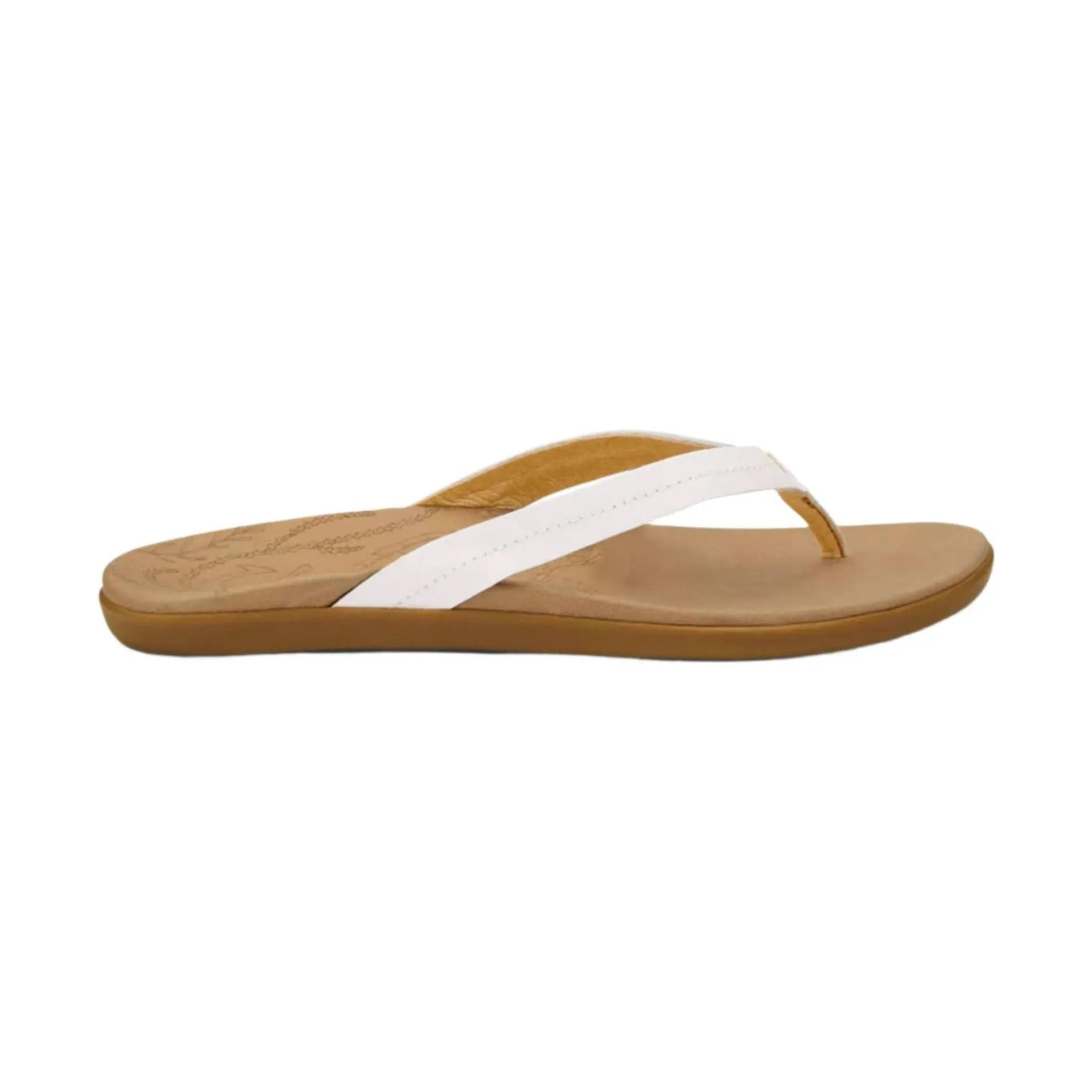 OluKai Women's Honu Leather Beach Sandals - Bright White/Golden Sand