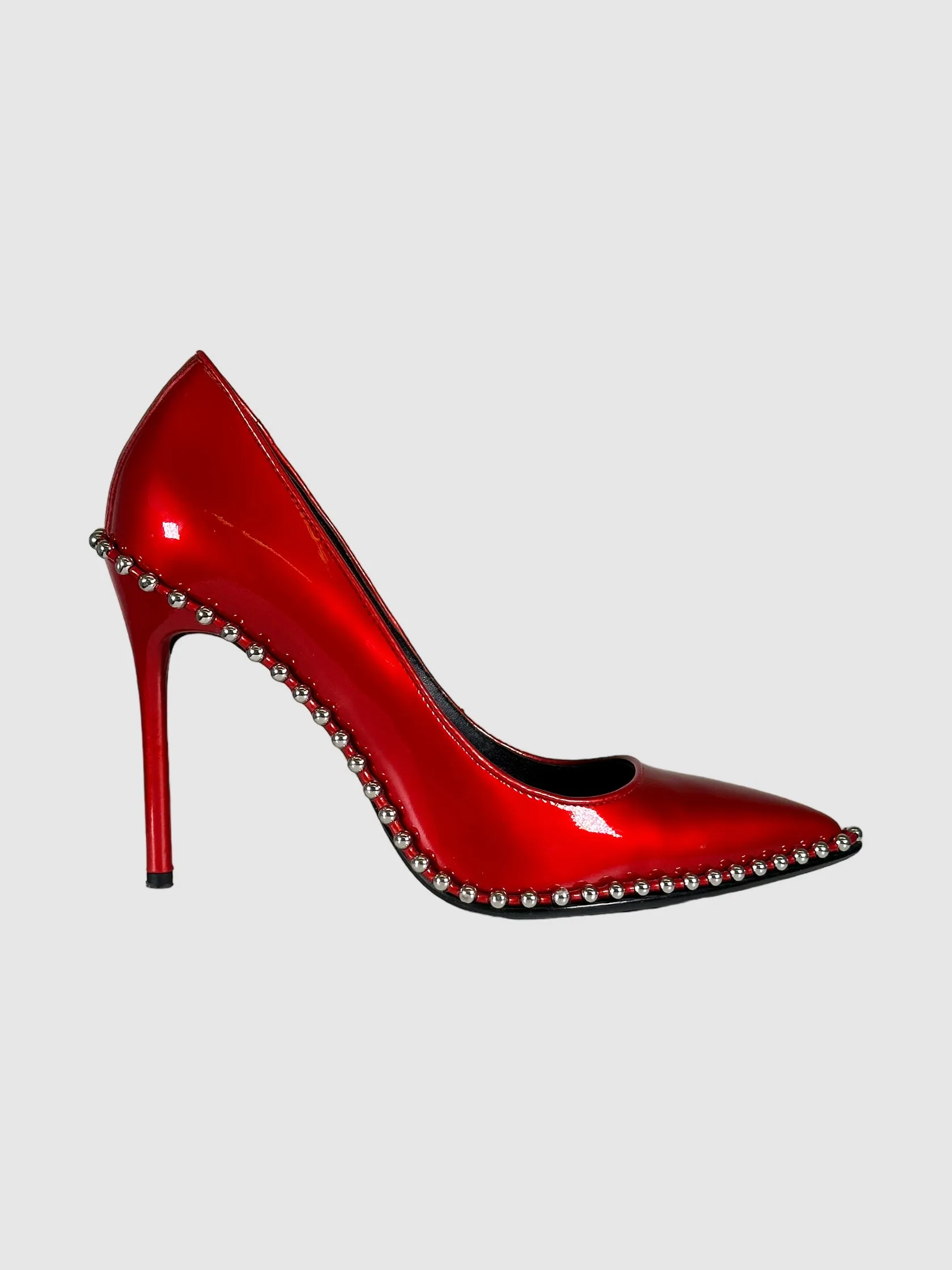 Patent Leather Studded Accents Pumps - Size 39