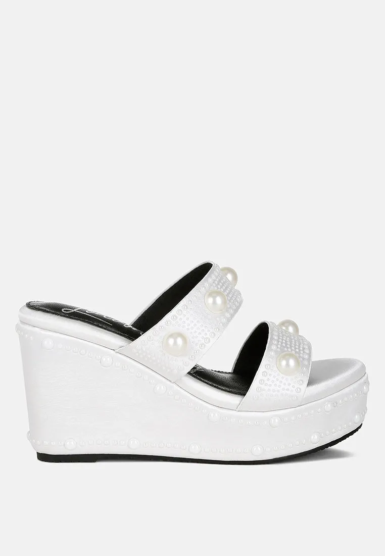 Pearl Embellished Wedge Sandals by RUW