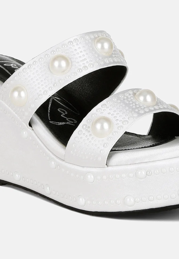Pearl Embellished Wedge Sandals by RUW