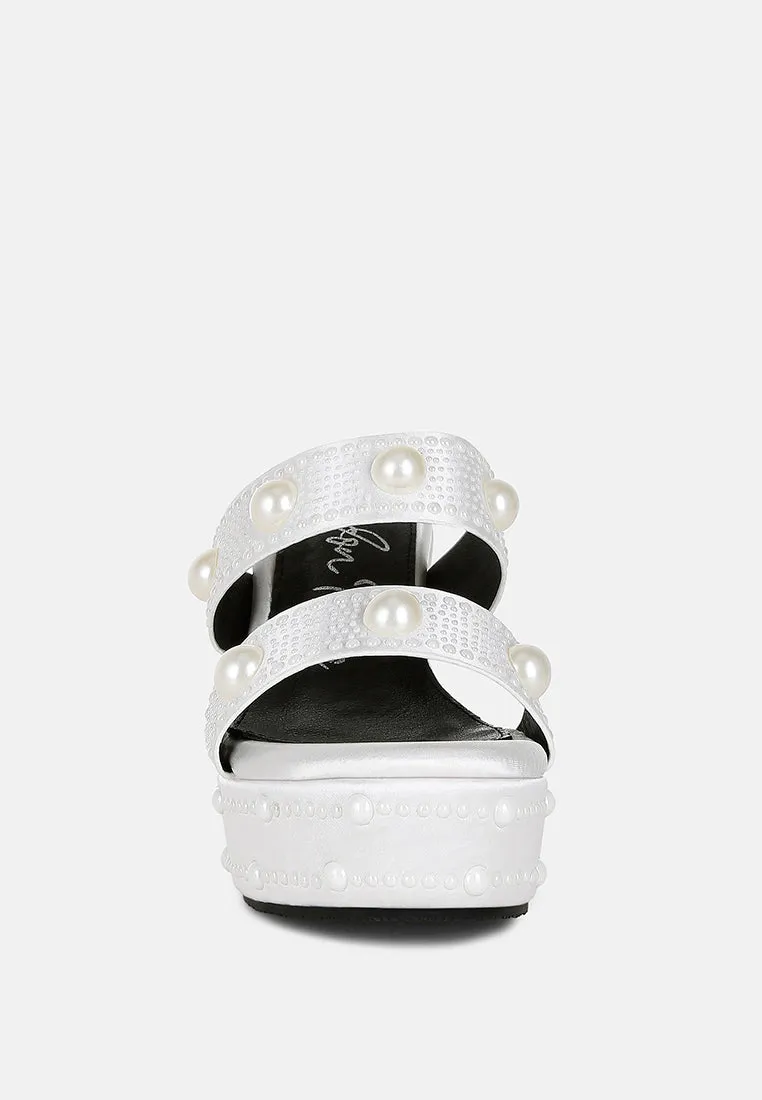 Pearl Embellished Wedge Sandals by RUW