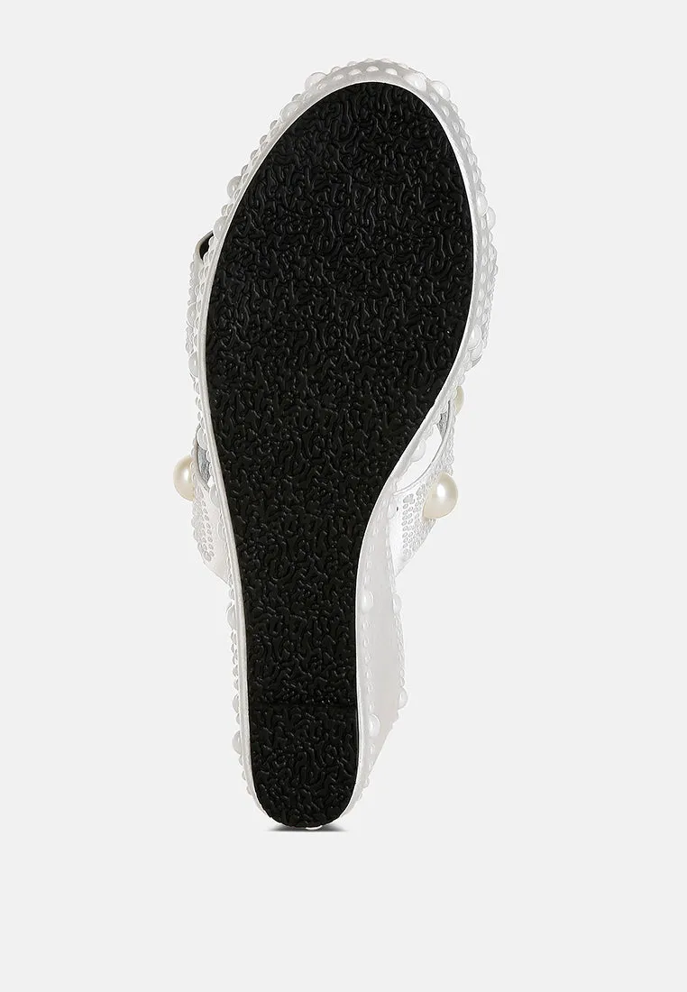 Pearl Embellished Wedge Sandals by RUW