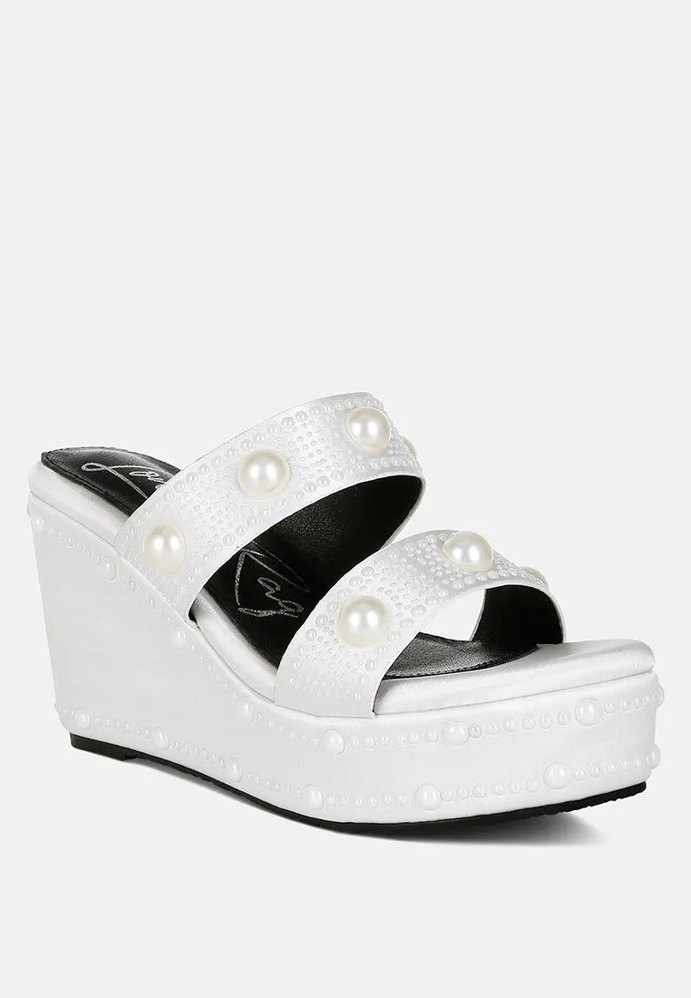 Pearl Embellished Wedge Sandals by RUW