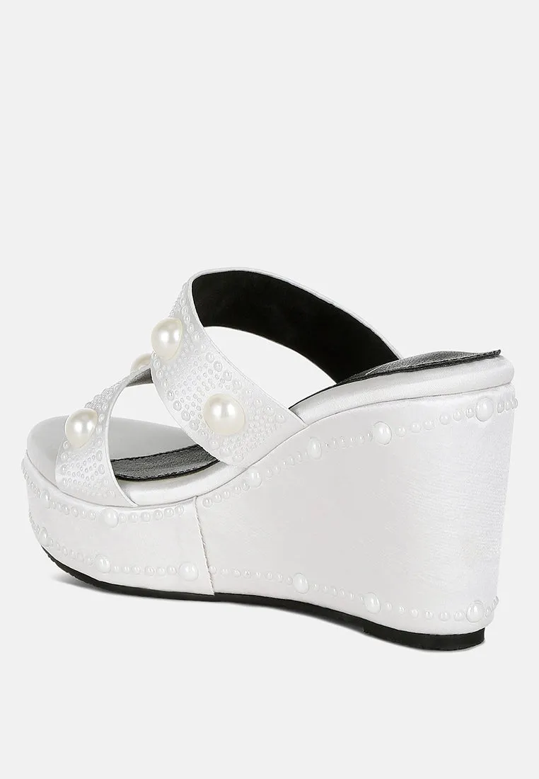 Pearl Embellished Wedge Sandals by RUW