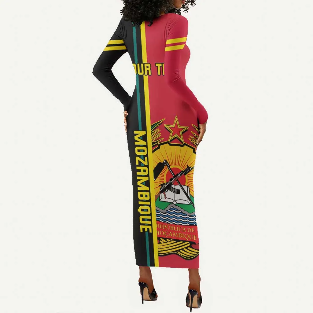 Personalised Mozambique Long Sleeve Bodycon Dress Muzambhiki Coat Of Arms LT14