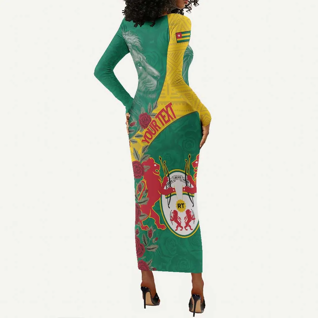 Personalised Togo Long Sleeve Bodycon Dress Coat Of Arms - African Mix Rose Pattern LT15