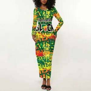 Personalized African Design Long Sleeve Bodycon Dress - Unapologetically Black DT02