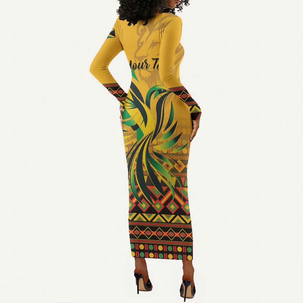 Personalized Black Jamaican Independence Day 1962 Long Sleeve Bodycon Dress Jumieka Streamertail Reggae Pattern LT01