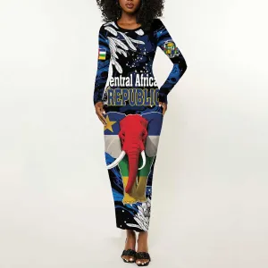 Personalized Central African Republic Long Sleeve Bodycon Dress Elephant With King Protea LT18