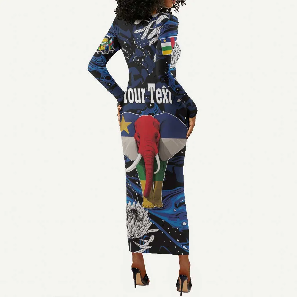 Personalized Central African Republic Long Sleeve Bodycon Dress Elephant With King Protea LT18