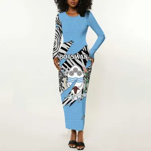 Personalized Lefatshe la Botswana Long Sleeve Bodycon Dress Coat Of Arms - African and Zebra Patterns LT15