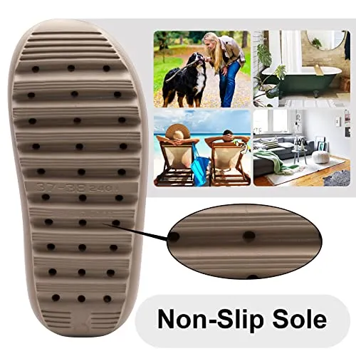 Pillow Slides for Women Squishy Cloud Cushion Sandals Summer Slippers with Comfort Khaki 8.5-9 Women/7-7.5 Men