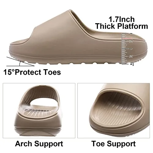 Pillow Slides for Women Squishy Cloud Cushion Sandals Summer Slippers with Comfort Khaki 8.5-9 Women/7-7.5 Men